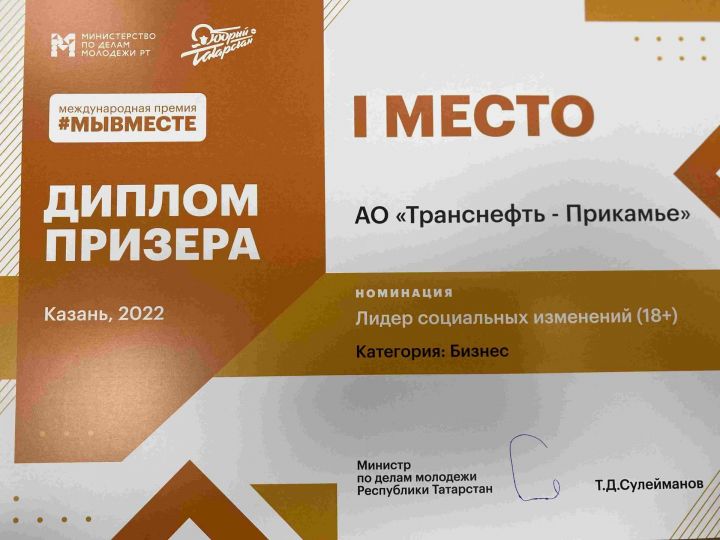 Добровольческий проект АО «Транснефть – Прикамье» стал призёром международного конкурса #МЫВМЕСТЕ