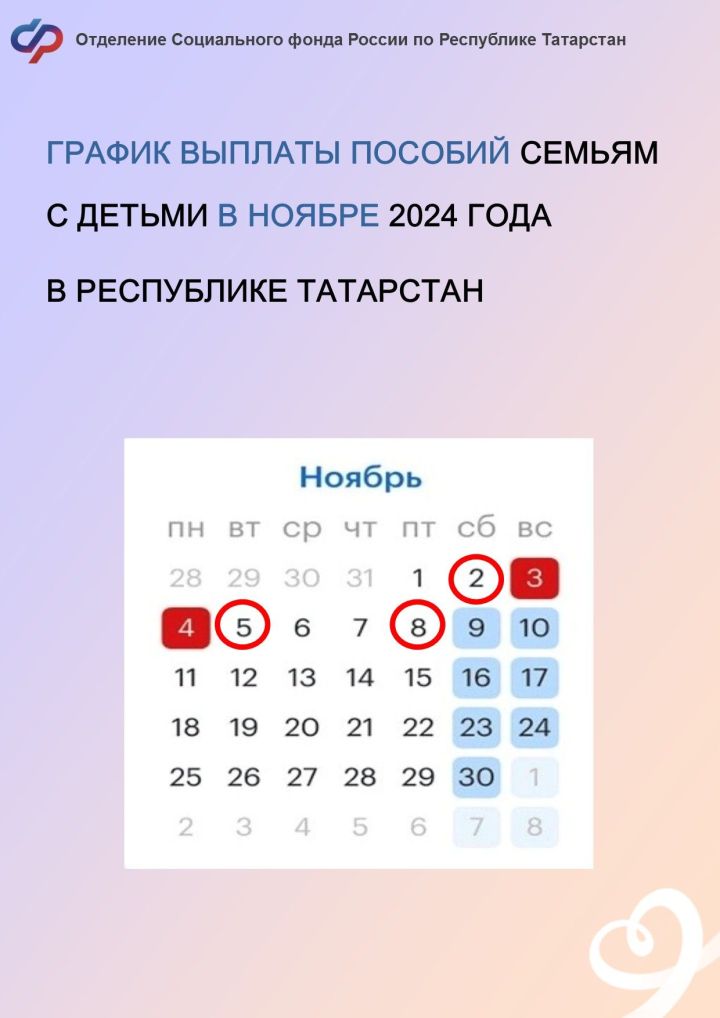 Татарстанда ноябрь аенда балалы гаиләләргә пособиеләр түләү графигы